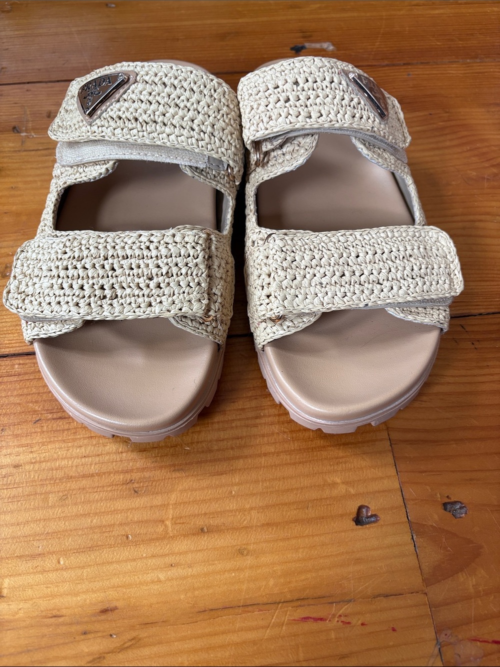 Prada Beige Raffia Double-Strap Slide Sandals - Picture 4 of 6